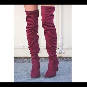 Maroon knee high boots